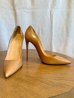 Christian Louboutin So Kate 120 Patent Leather Pumps Nude Beige Red Bottom